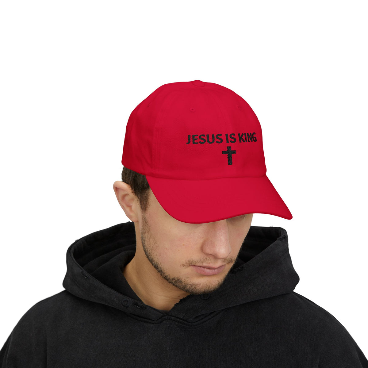 Jesus Is King Dad Cap — Embroidered Christian Baseball Hat with Cross