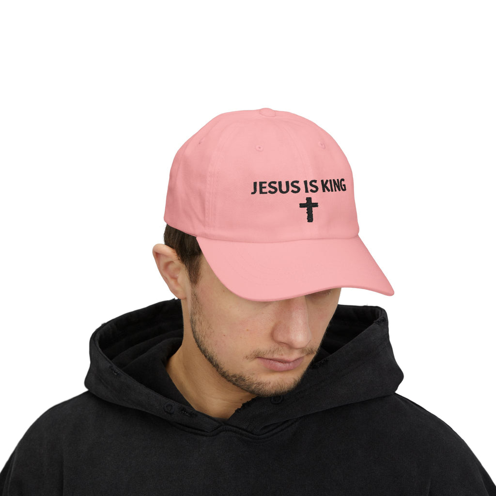 Jesus Is King Dad Cap — Embroidered Christian Baseball Hat with Cross