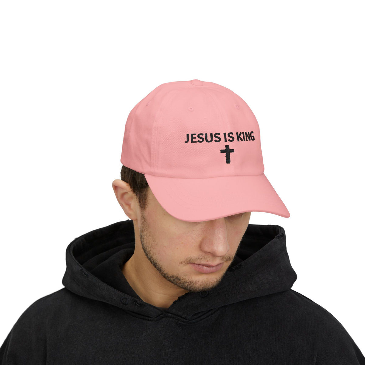 Jesus Is King Dad Cap — Embroidered Christian Baseball Hat with Cross