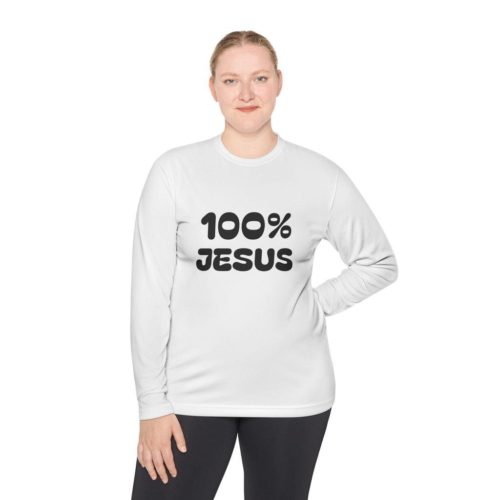 Long Sleeve Tee "100% JESUS" Christian Cross Faith Shirt