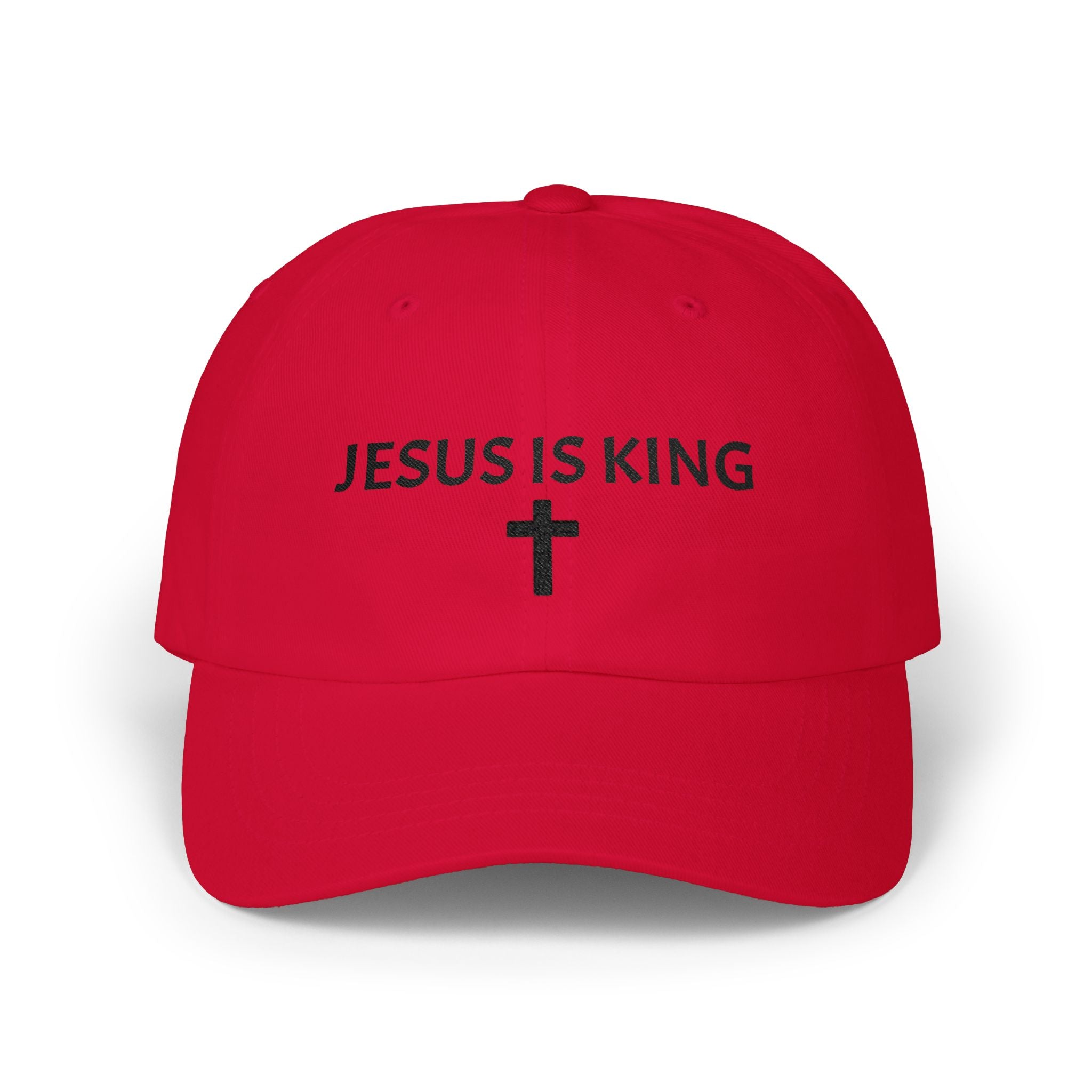 Jesus Is King Dad Cap — Embroidered Christian Baseball Hat with Cross