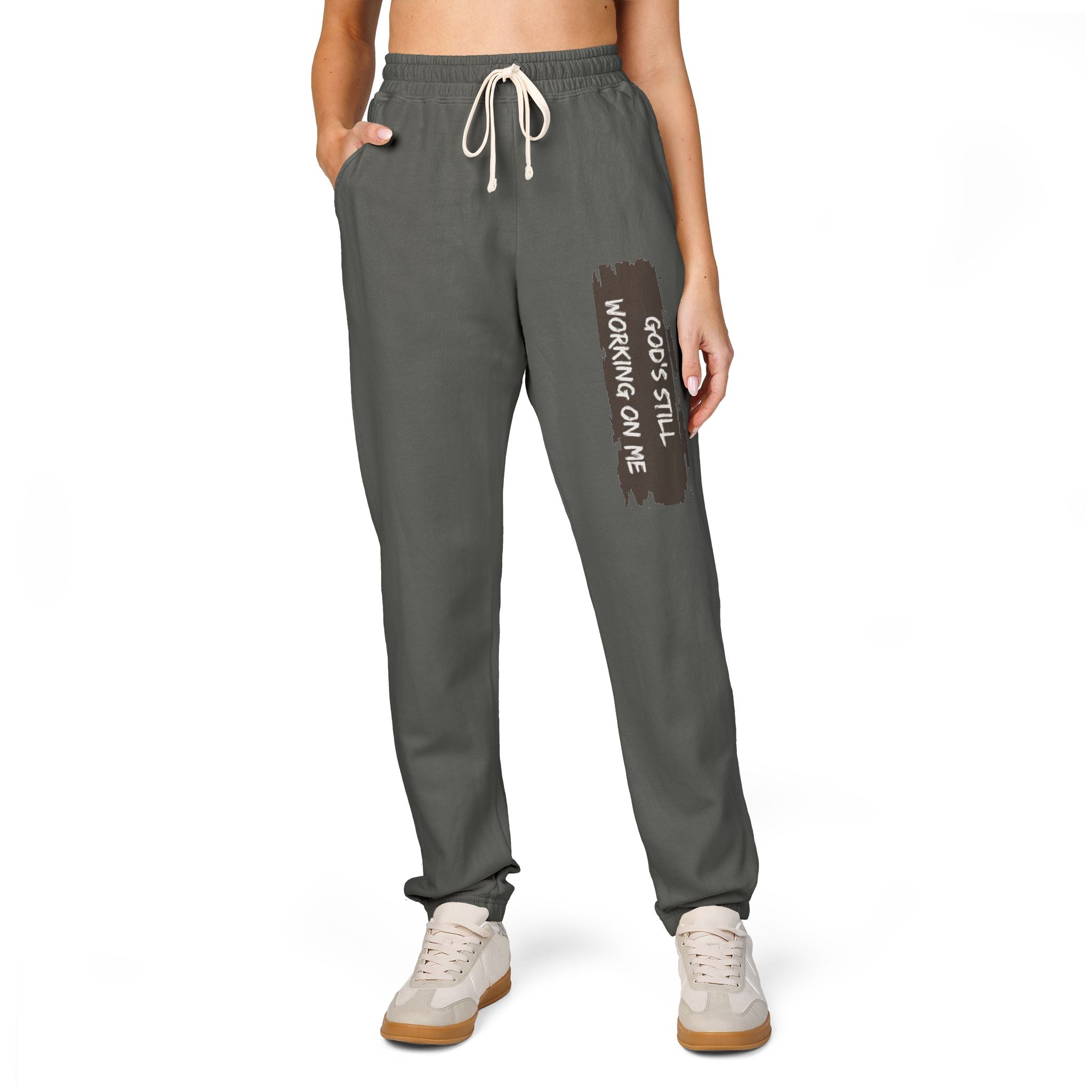 Sweatpants — God’s Still Working on Me Vintage Patch Joggers