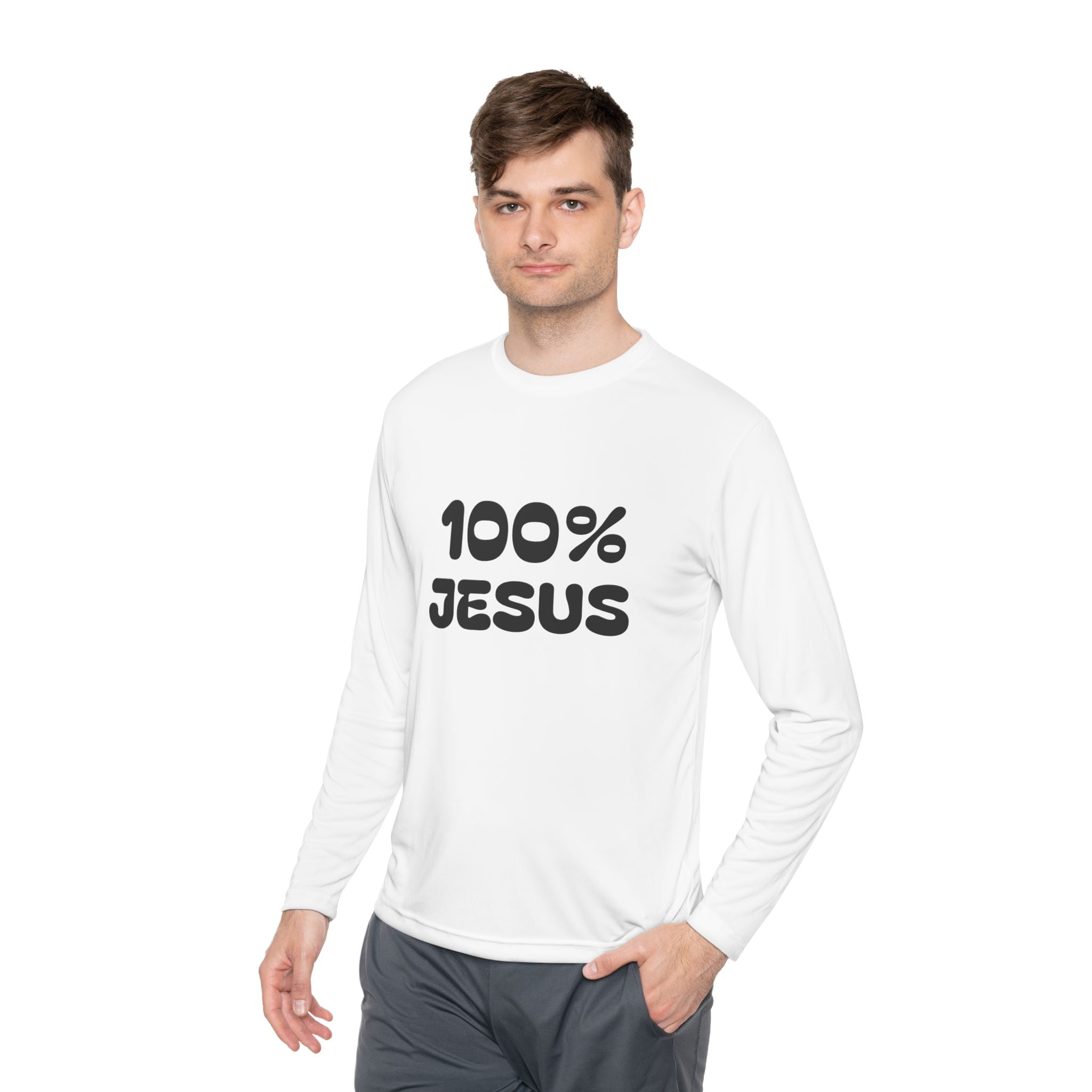 Long Sleeve Tee "100% JESUS" Christian Cross Faith Shirt