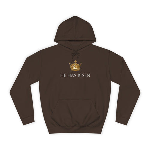 College Hoodie — Gold Crown Graphic with Romans 6:9 Faith Quote