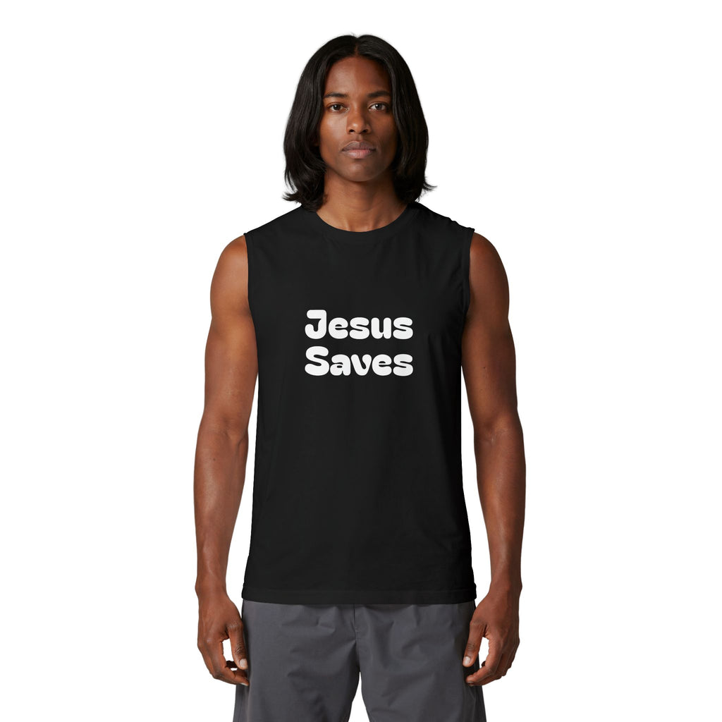 Jesus Saves Muscle Tank Back Cross Christian Faith Tank Top
