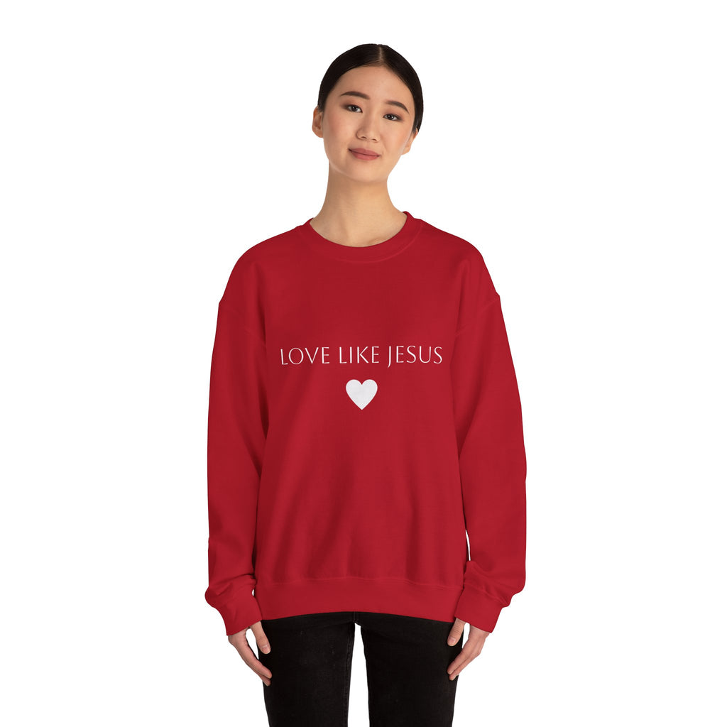 Love Like Jesus Sweatshirt Faith Inspired Crewneck with Heart Graphic