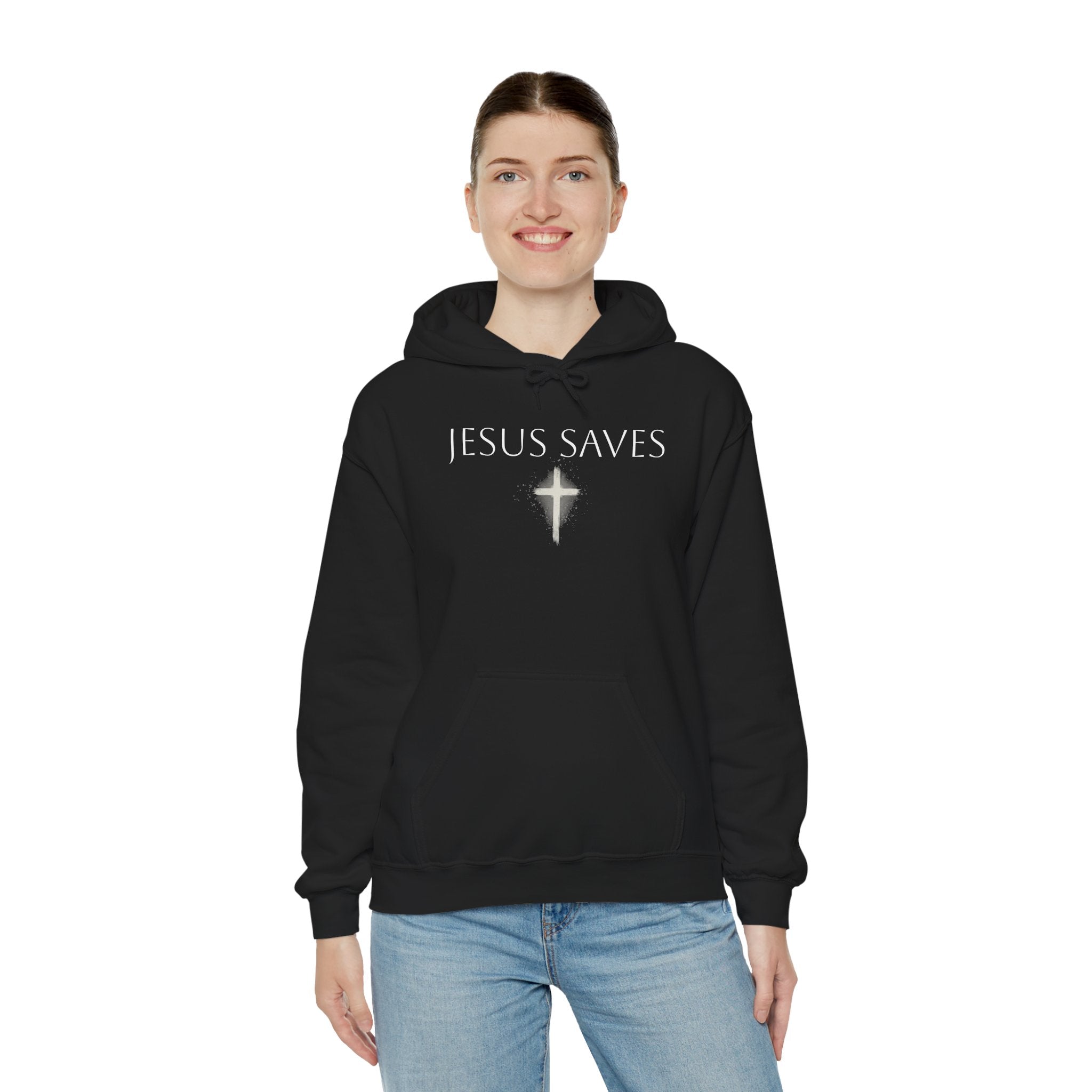Religious Hoodie Cross Graphic with Jesus Saves