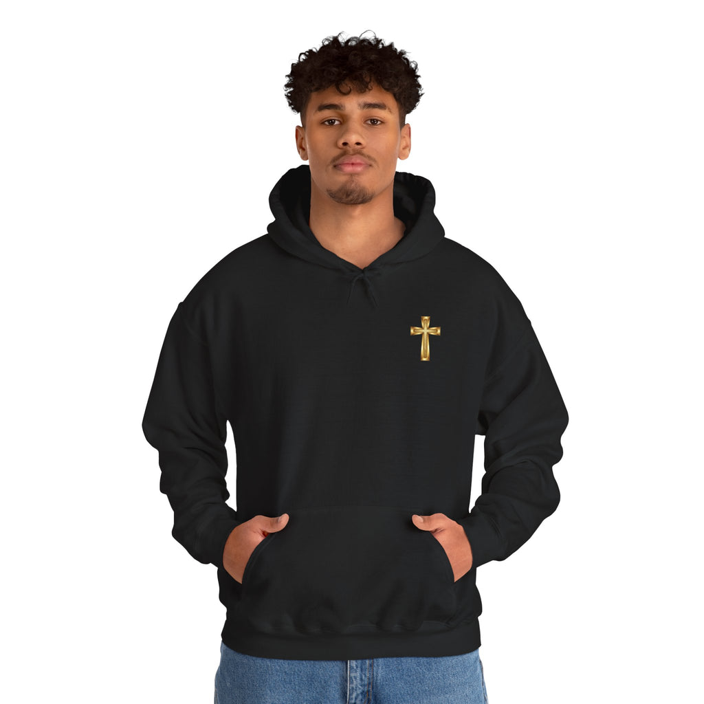 Mountain Road Hoodie with Gold Cross Chest Accent