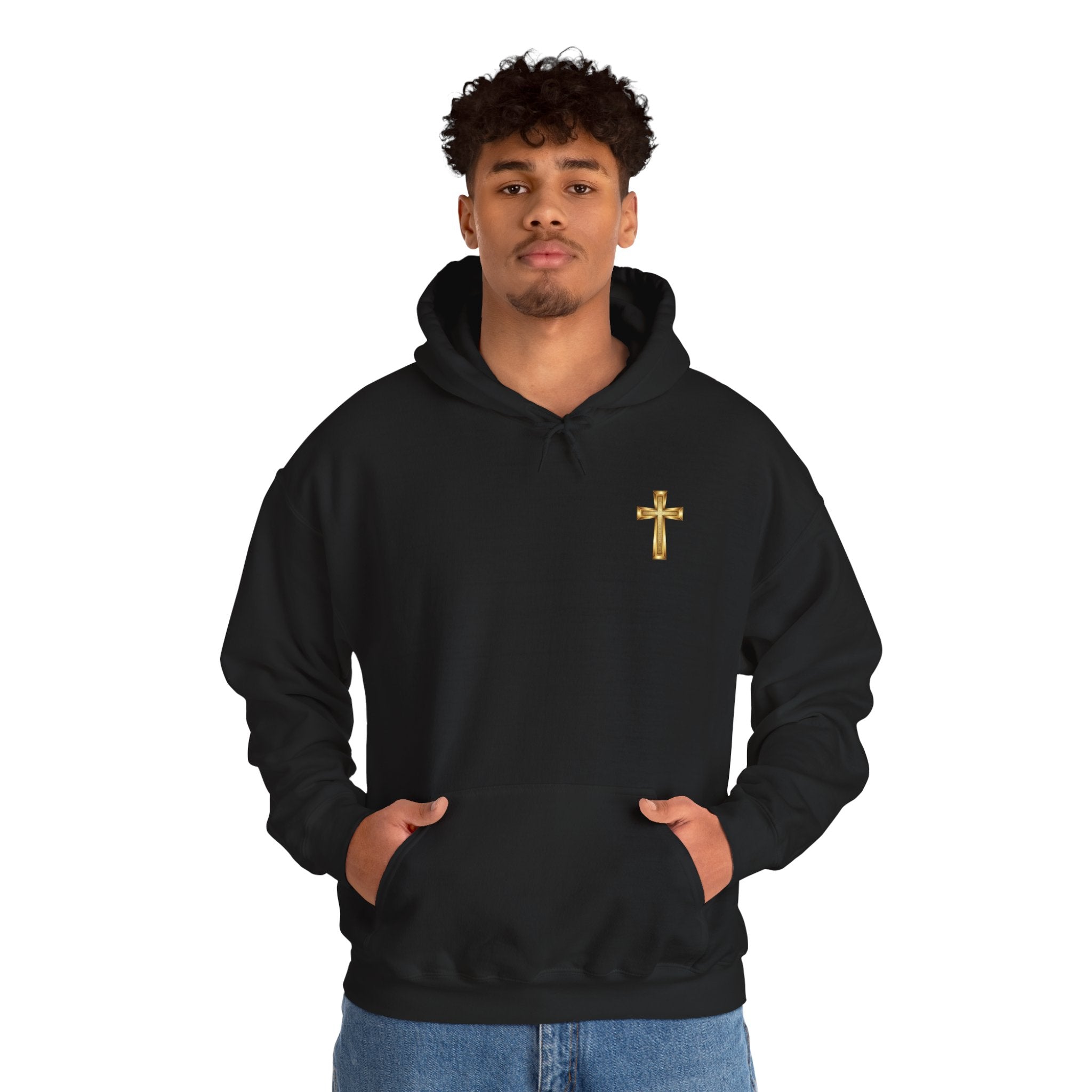 Mountain Road Hoodie with Gold Cross Chest Accent