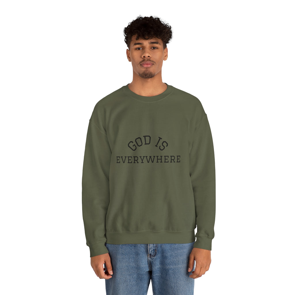 Christian Crewneck Sweatshirt — "God Is Everywhere" with Back Cross Design