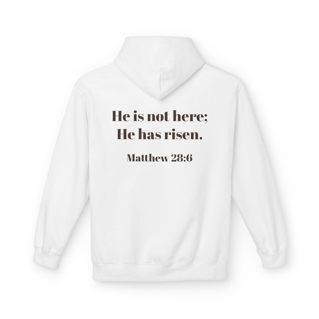 He Has Risen Hoodie  Christian Easter Scripture Pullover (Matthew 28:6)