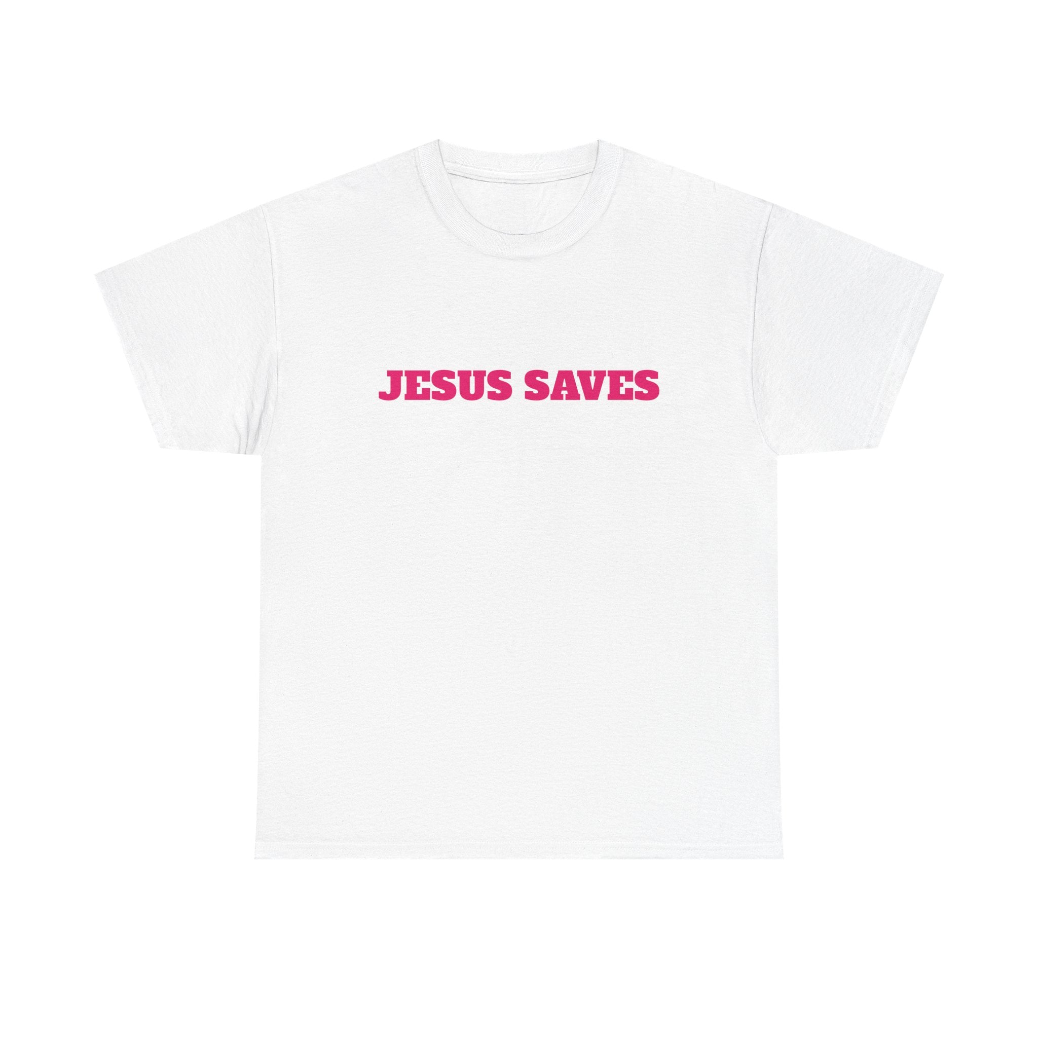 Jesus Saves T‑Shirt Pink 'Good News' Faith Tee (Back Scripture)