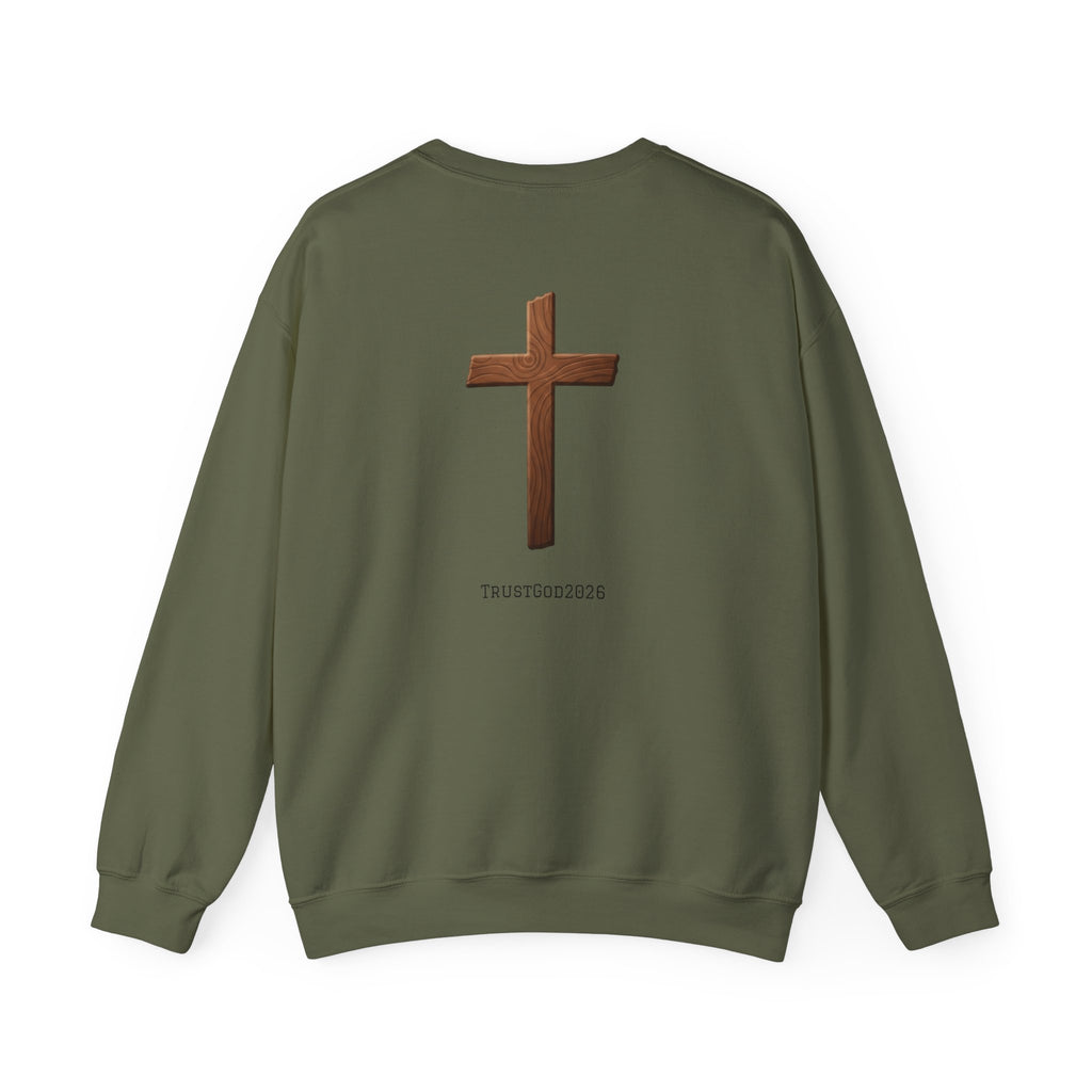 Christian Crewneck Sweatshirt — "God Is Everywhere" with Back Cross Design