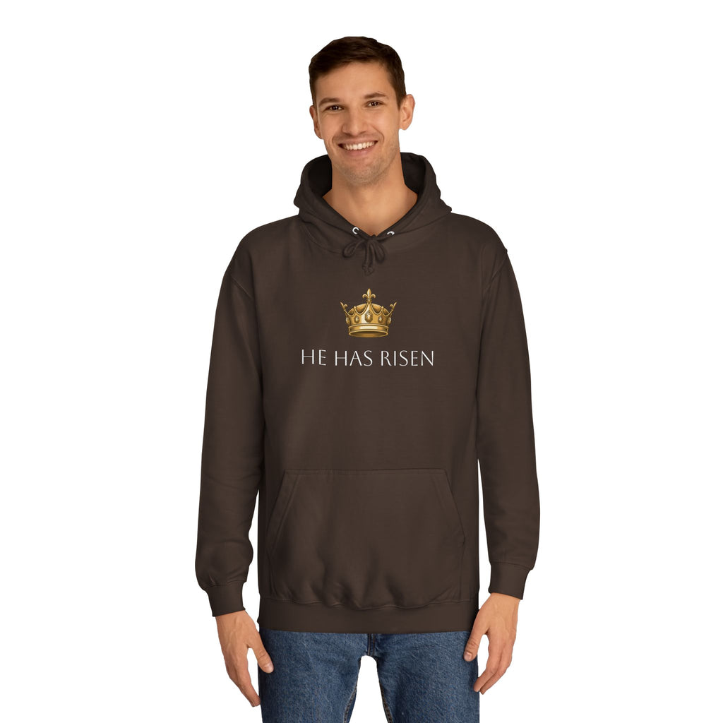 College Hoodie — Gold Crown Graphic with Romans 6:9 Faith Quote