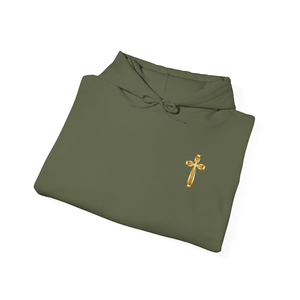 Mountain Road Hoodie with Gold Cross Chest Accent