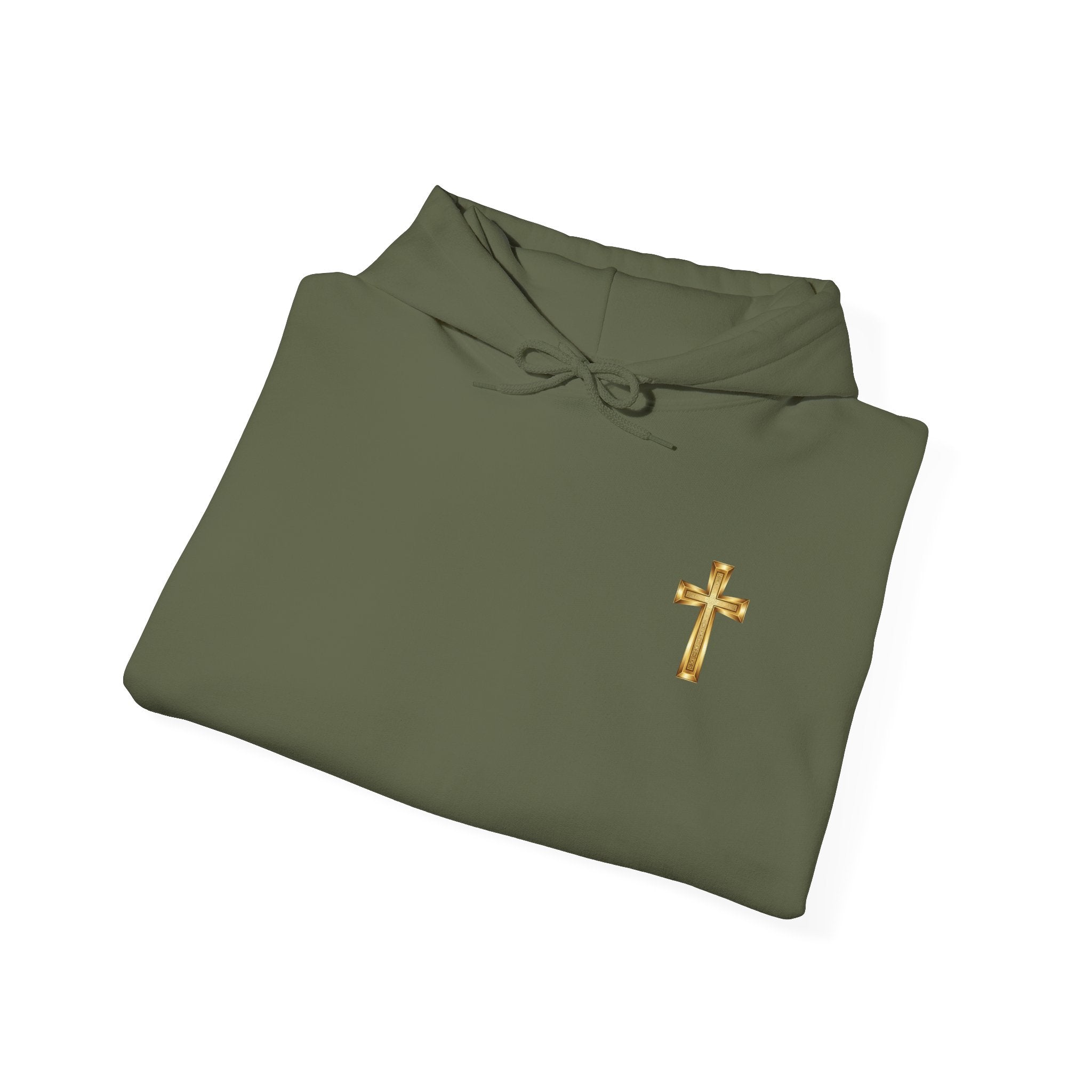 Mountain Road Hoodie with Gold Cross Chest Accent