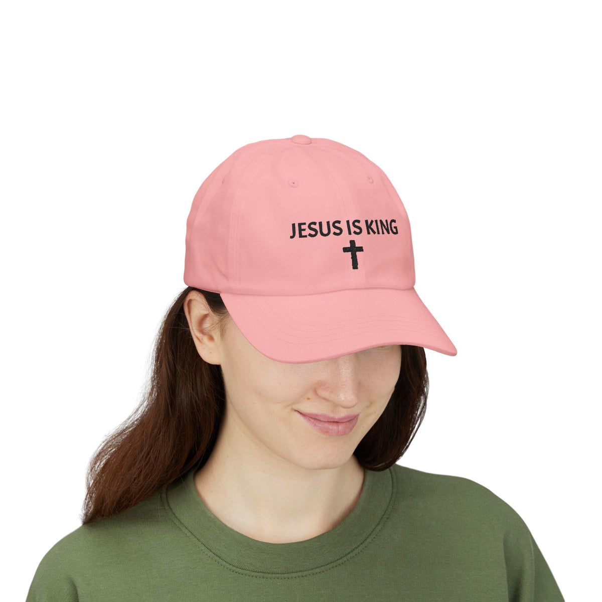 Jesus Is King Dad Cap — Embroidered Christian Baseball Hat with Cross