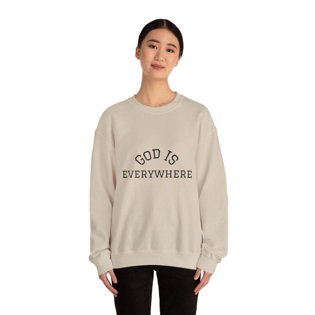 Christian Crewneck Sweatshirt — "God Is Everywhere" with Back Cross Design