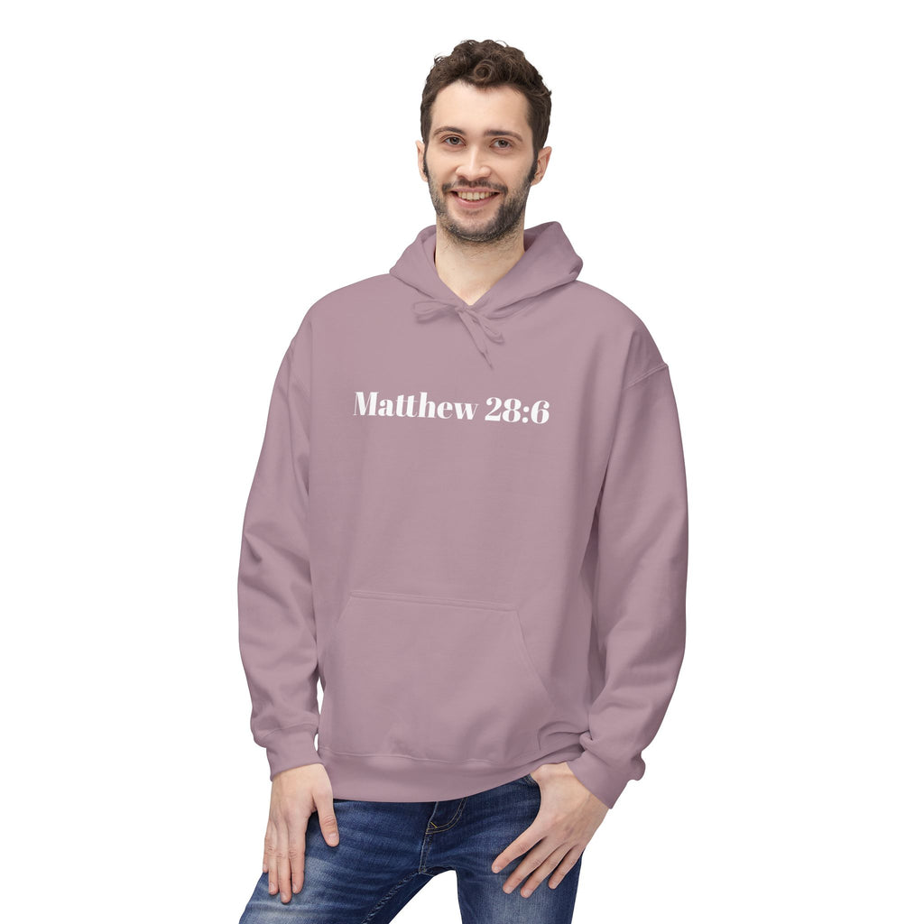 Matthew 28:6 Hoodie — "He Is Risen" Easter Christian Pullover