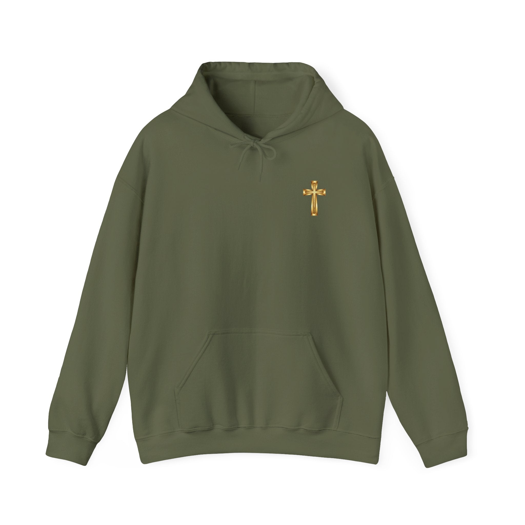 Mountain Road Hoodie with Gold Cross Chest Accent