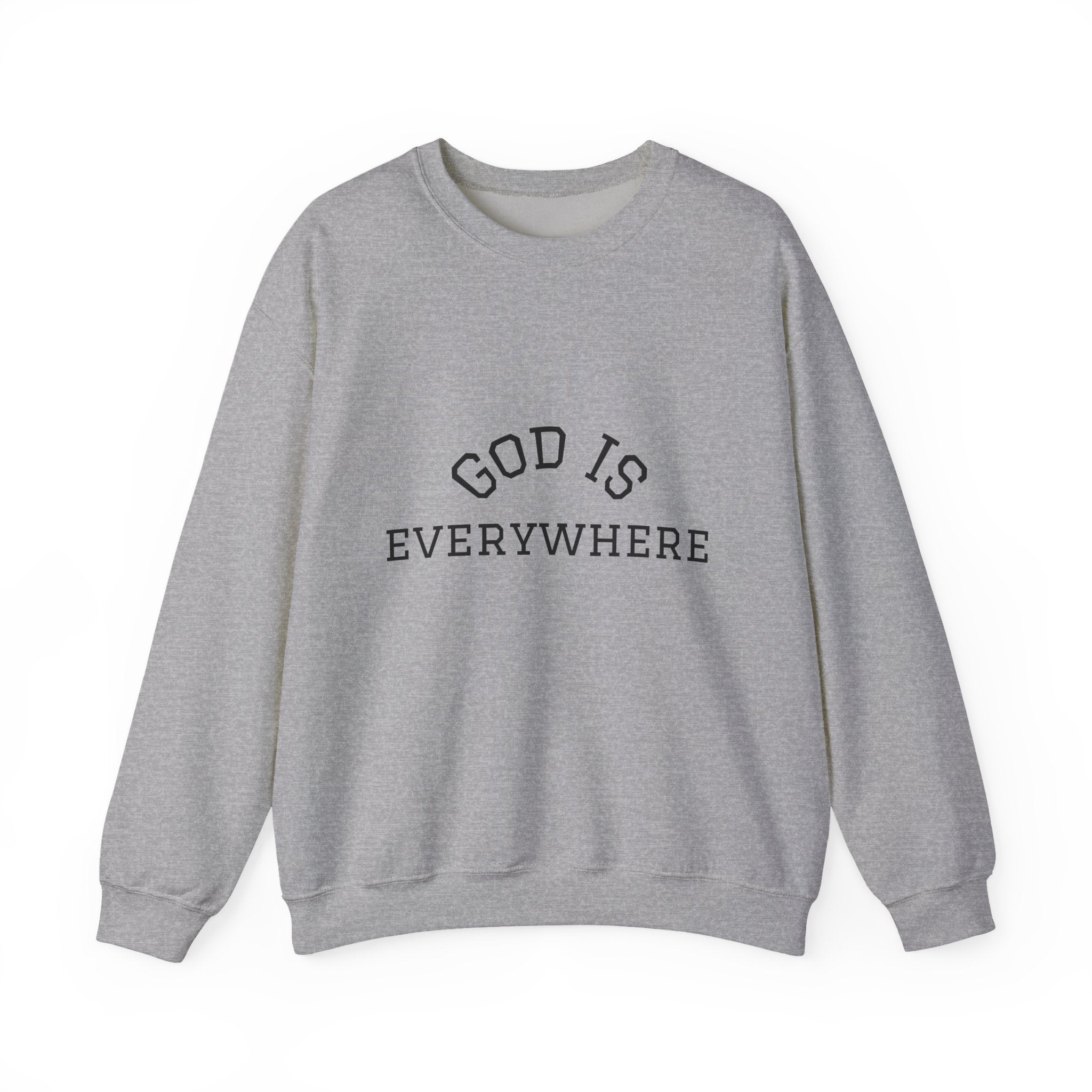 Christian Crewneck Sweatshirt — "God Is Everywhere" with Back Cross Design