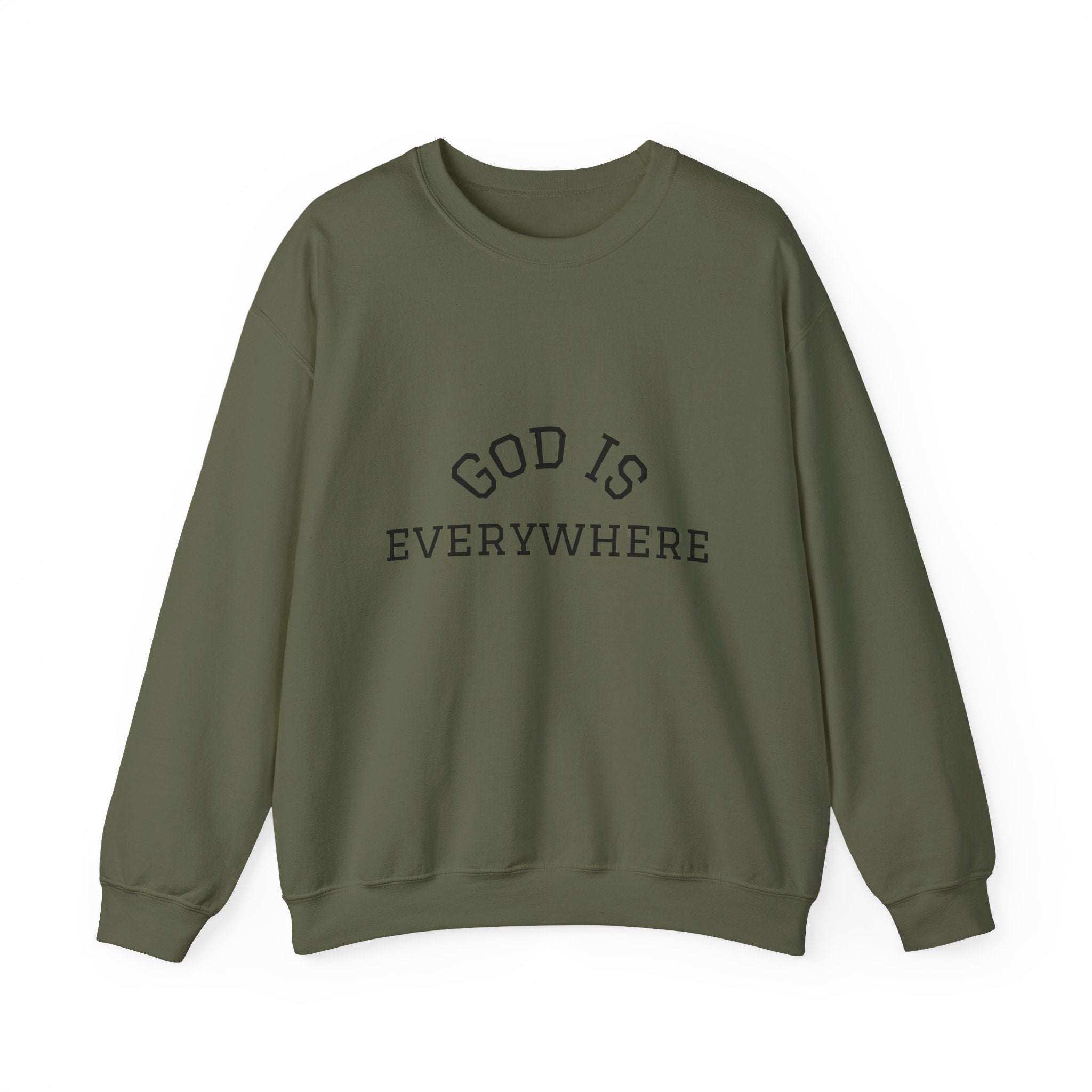 Christian Crewneck Sweatshirt — "God Is Everywhere" with Back Cross Design
