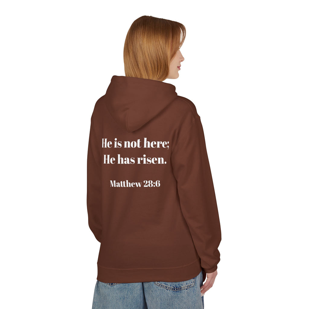 He Has Risen Hoodie  Christian Easter Scripture Pullover (Matthew 28:6)