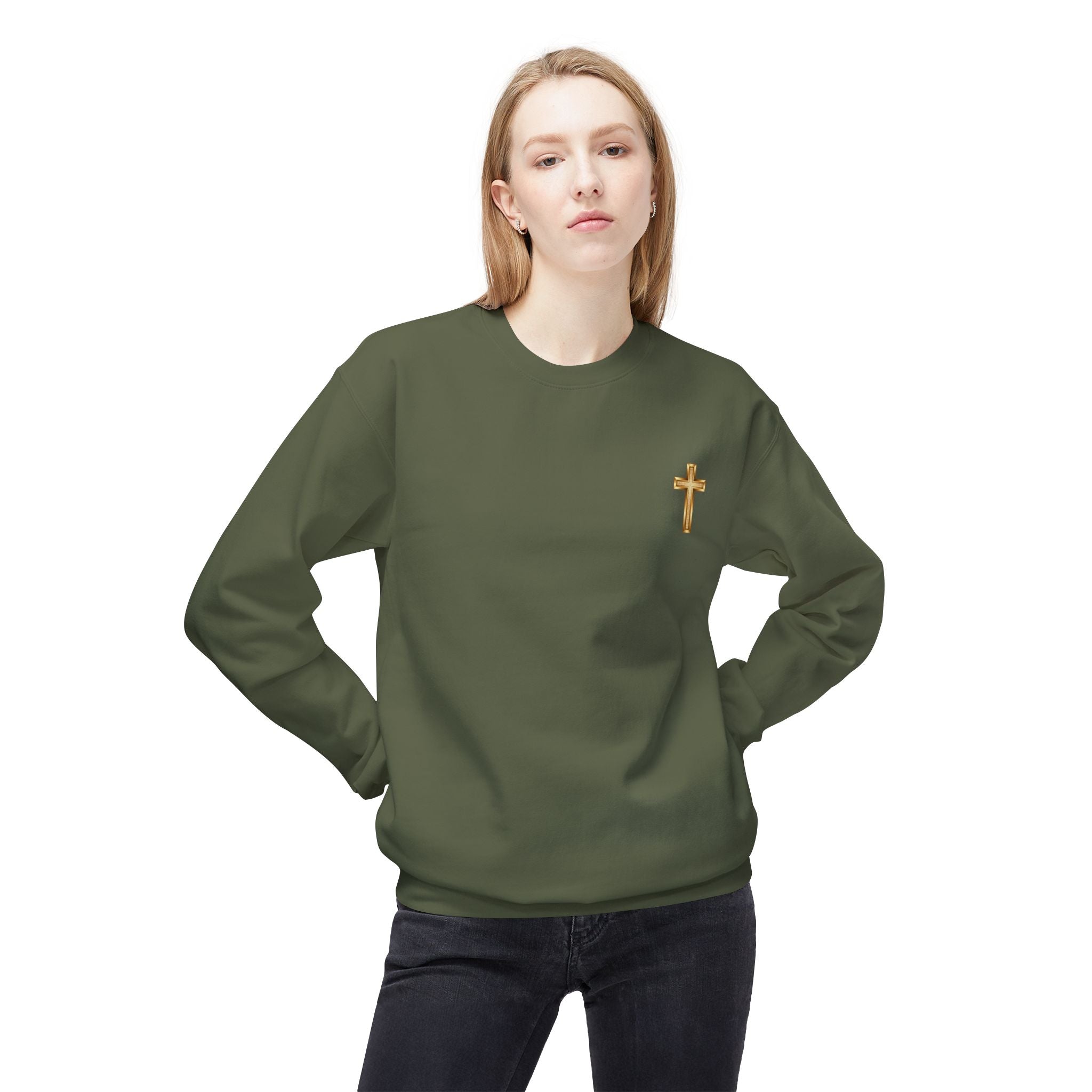Christian/Catholic Crewneck Sweatshirt "God's Still Working On Me" Cross Pullover