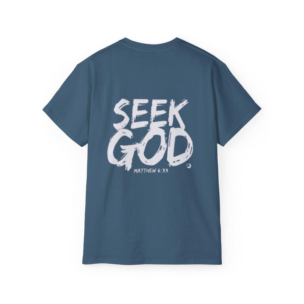 Seek God T-Shirt — Christian Faith Tee with Cross & Matthew 6:33 Scripture