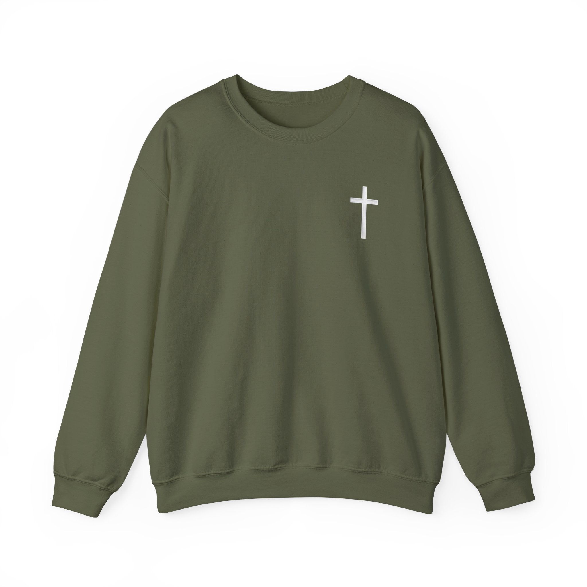 Christian Crewneck Sweatshirt Cross Front & Psalm 23 Shepherd Back