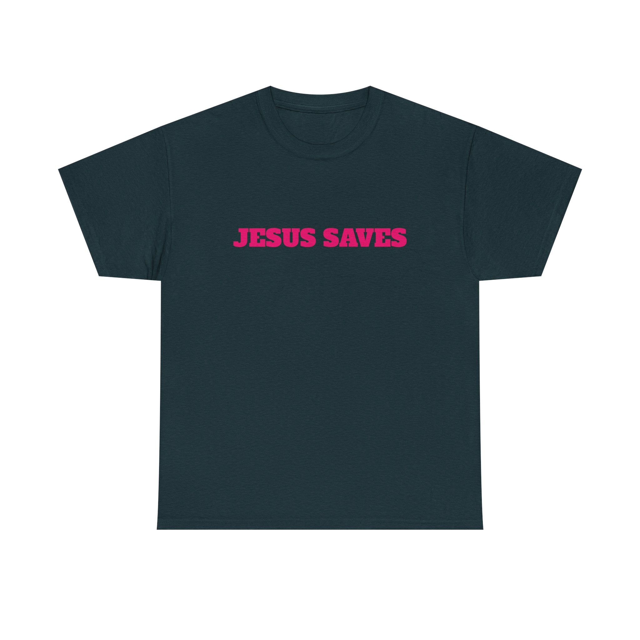 Jesus Saves T‑Shirt Pink 'Good News' Faith Tee (Back Scripture)