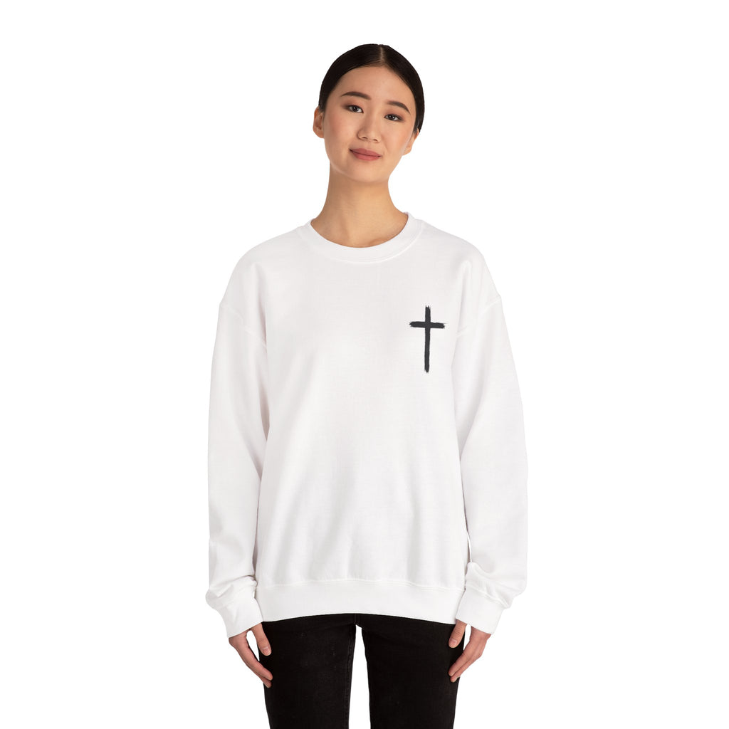 Christian Crewneck Sweatshirt Cross Front & Psalm 23 Shepherd Back