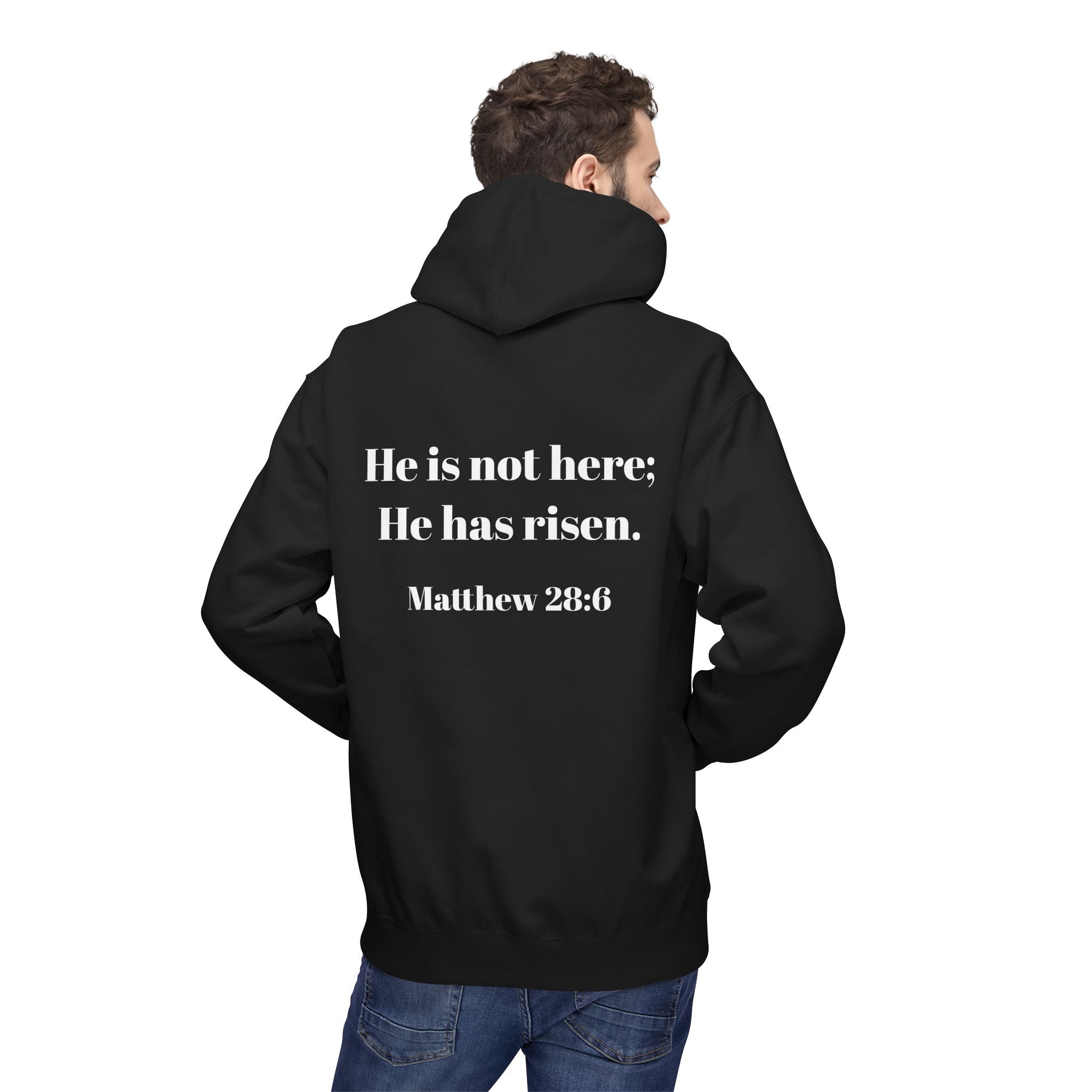 He Has Risen Hoodie  Christian Easter Scripture Pullover (Matthew 28:6)