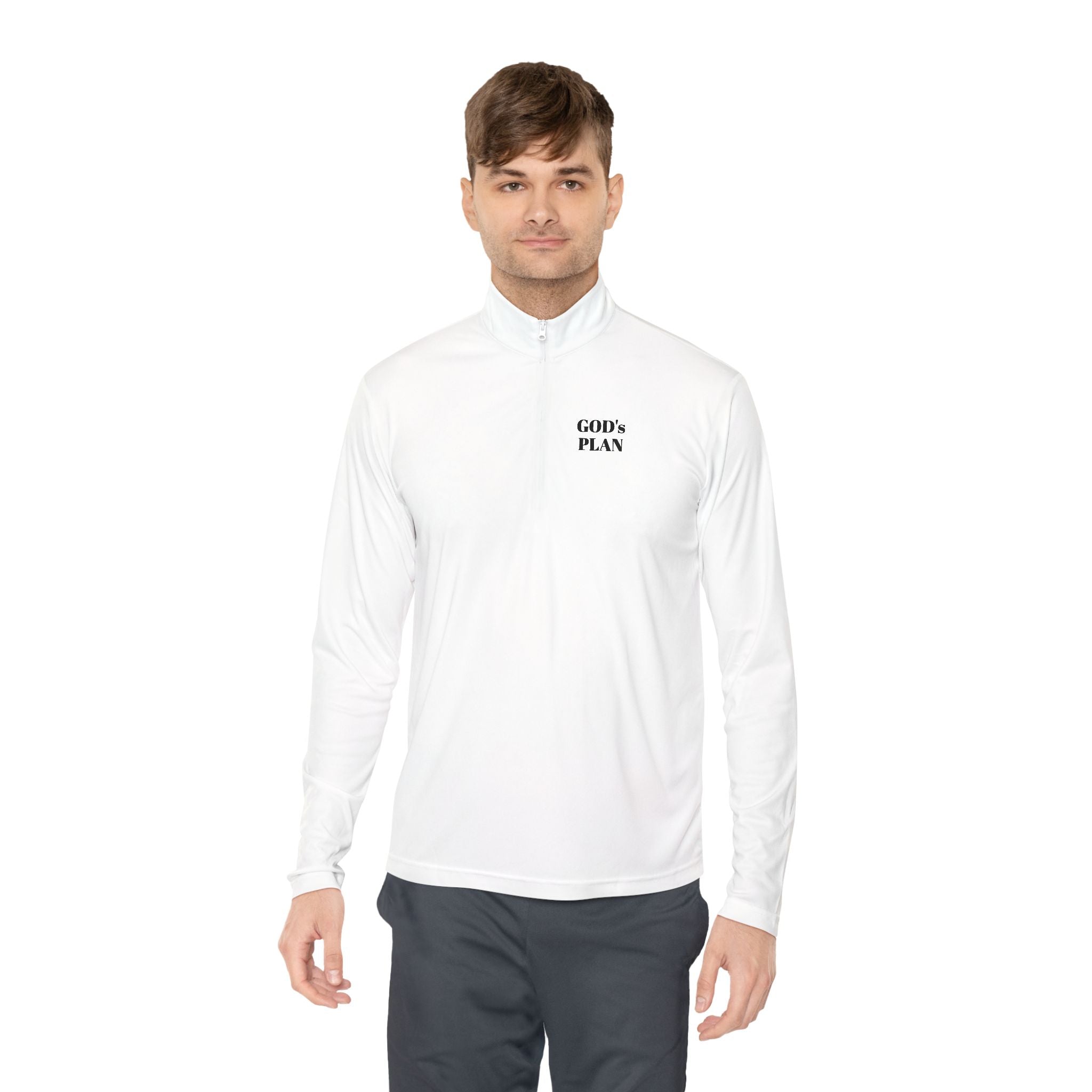 Christian Cross Quarter‑Zip Pullover God’s Plan Embroidered Chest