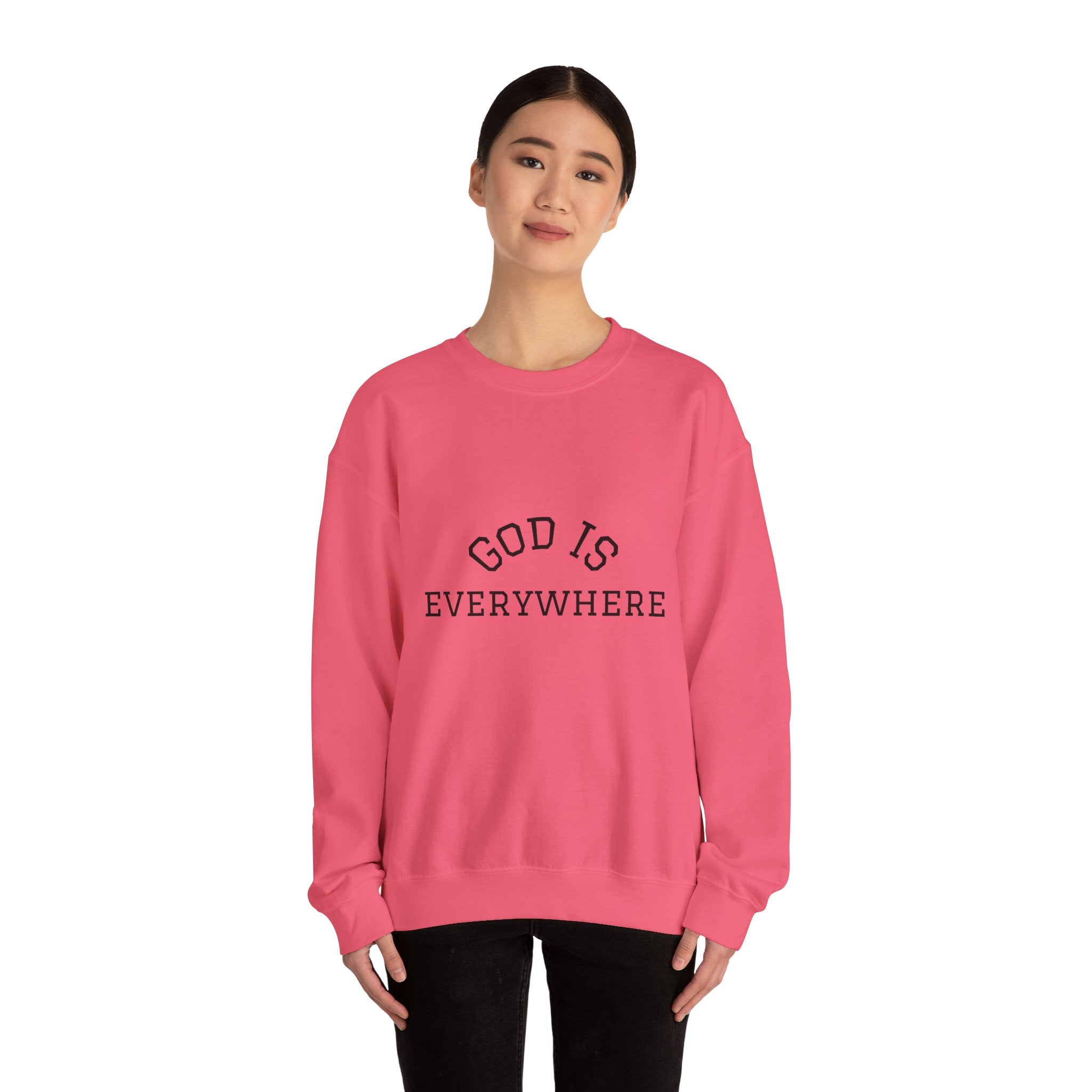 Christian Crewneck Sweatshirt — "God Is Everywhere" with Back Cross Design