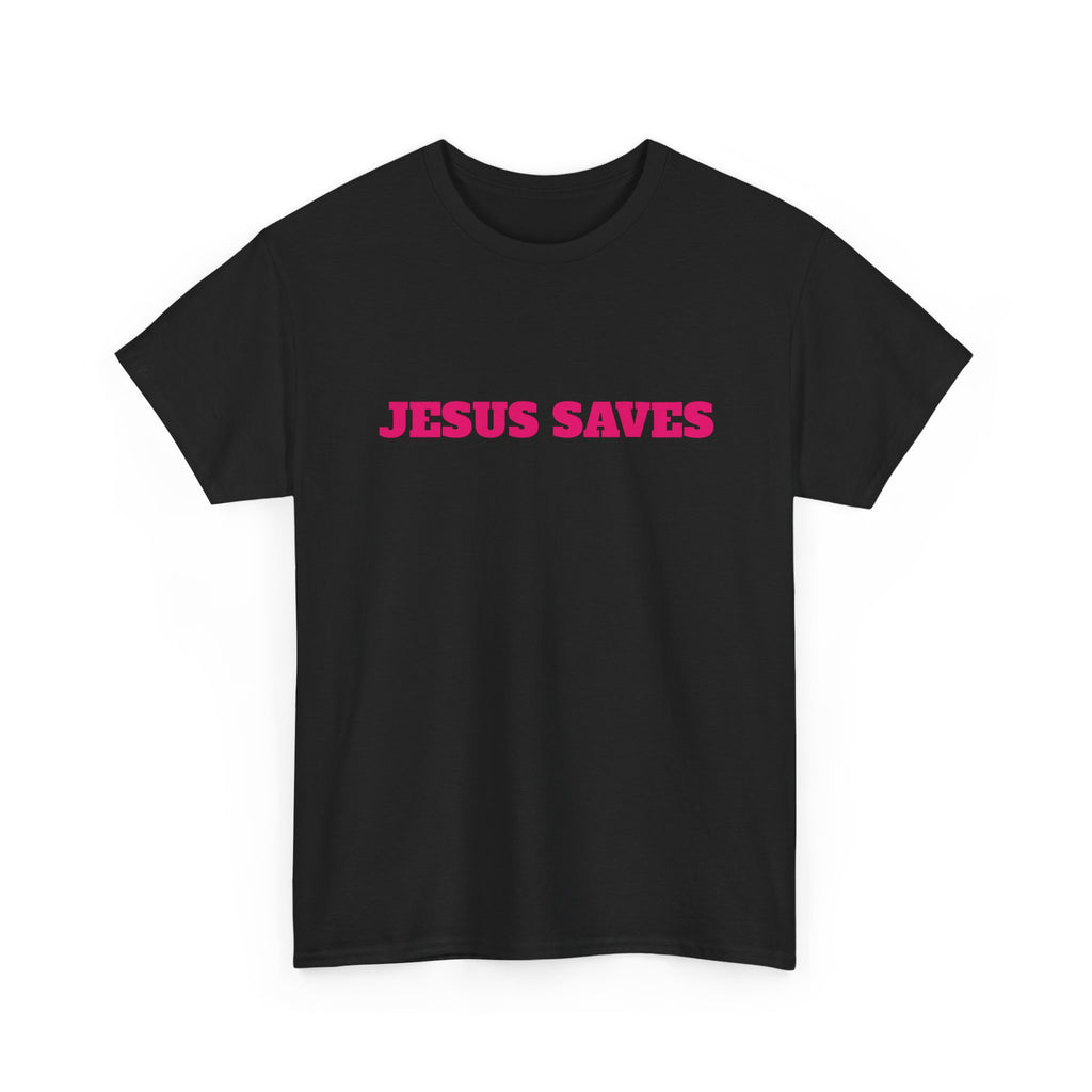 Jesus Saves T‑Shirt Pink 'Good News' Faith Tee (Back Scripture)