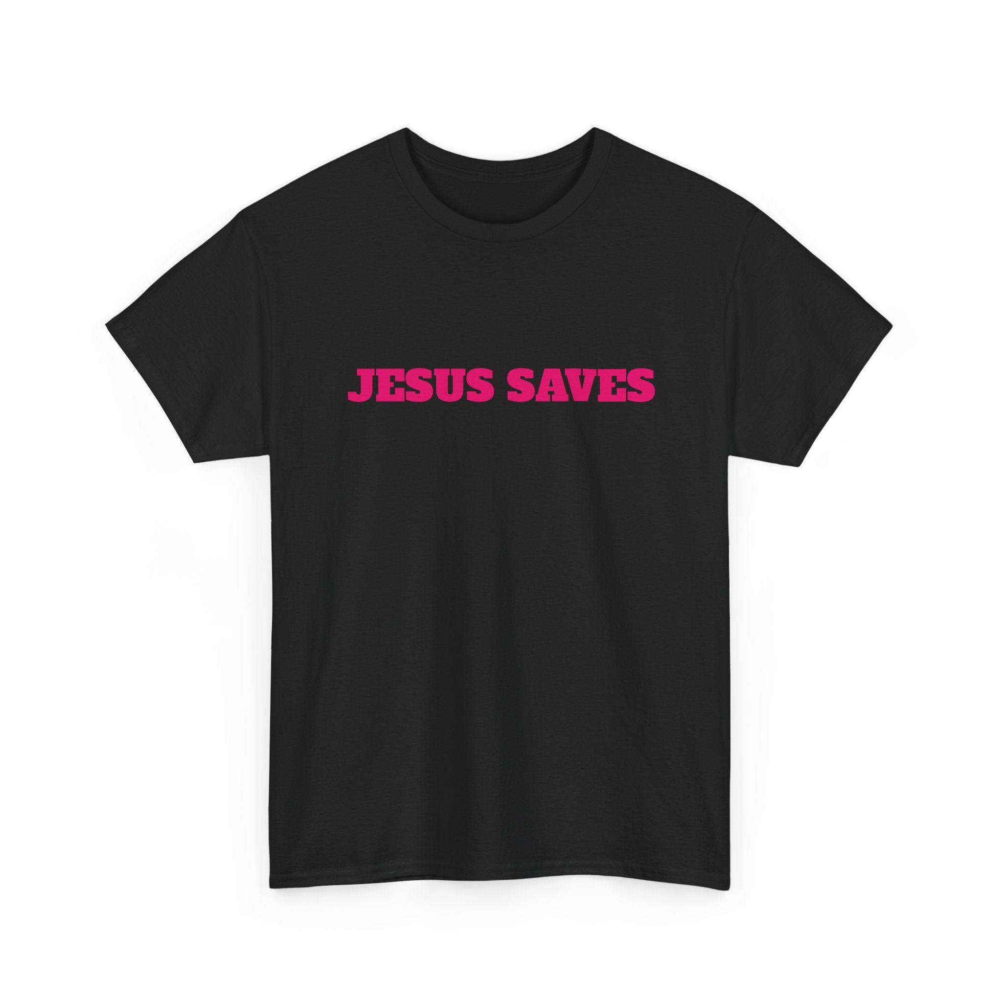 Jesus Saves T‑Shirt Pink 'Good News' Faith Tee (Back Scripture)