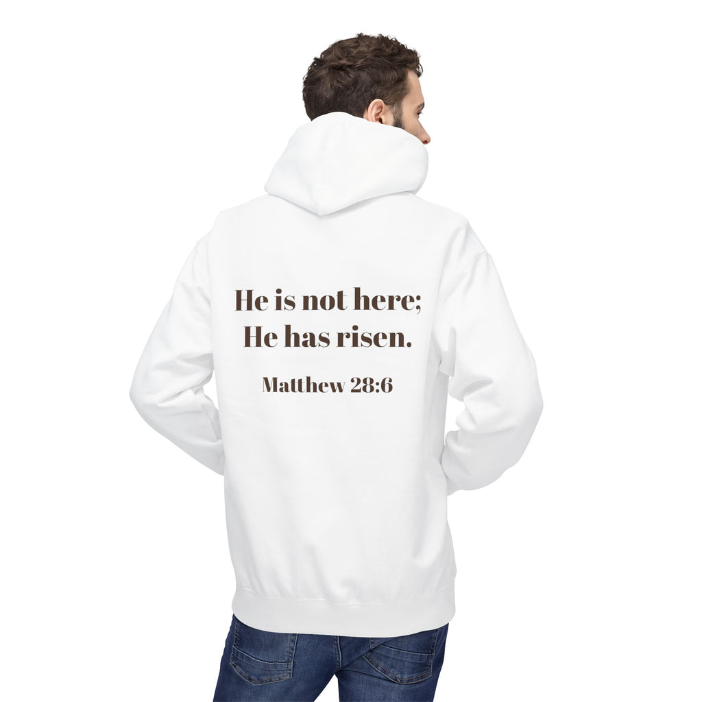 He Has Risen Hoodie  Christian Easter Scripture Pullover (Matthew 28:6)