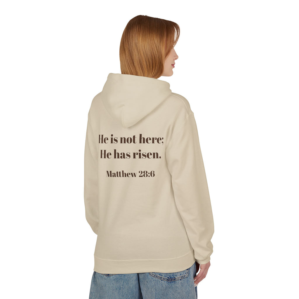 He Has Risen Hoodie  Christian Easter Scripture Pullover (Matthew 28:6)