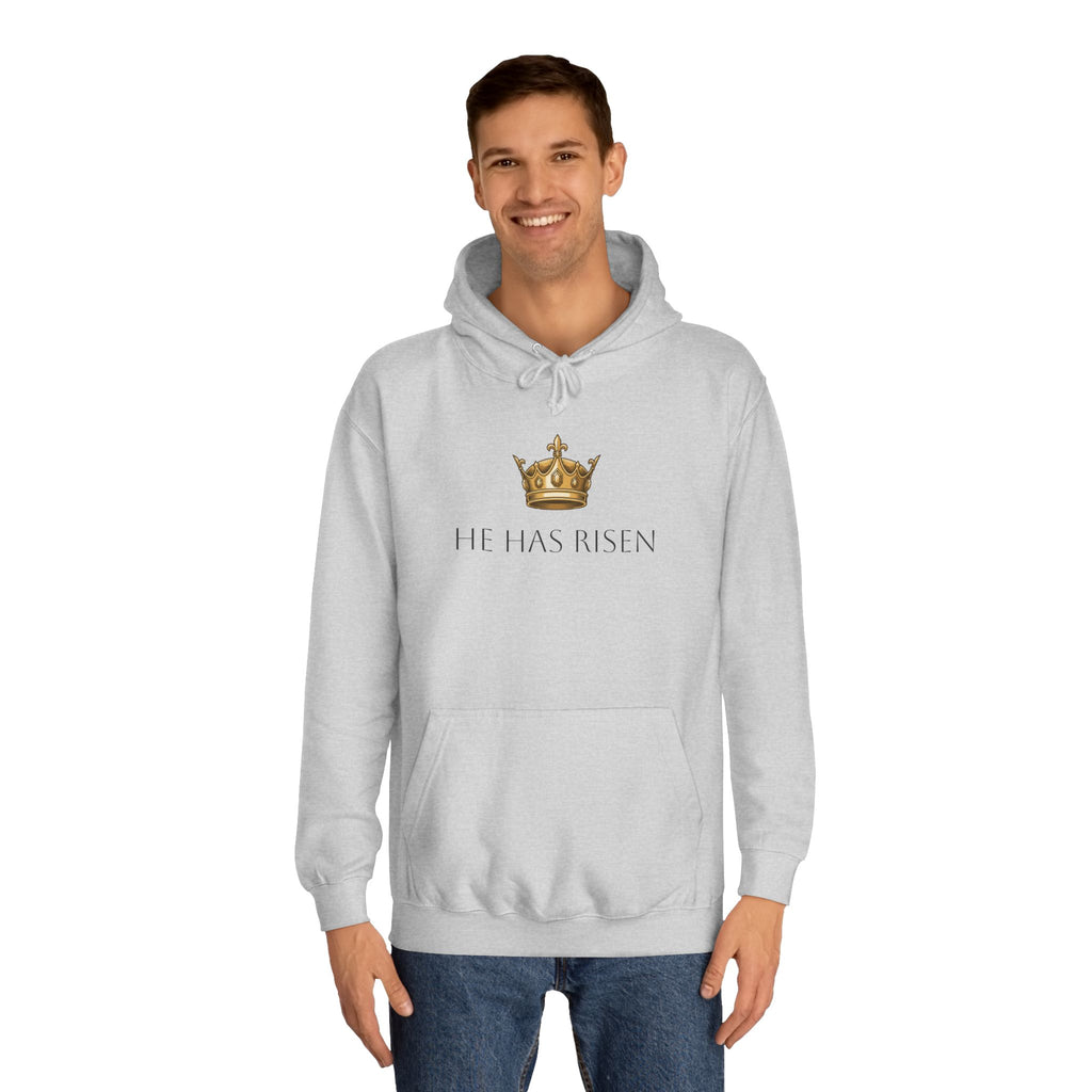 College Hoodie — Gold Crown Graphic with Romans 6:9 Faith Quote