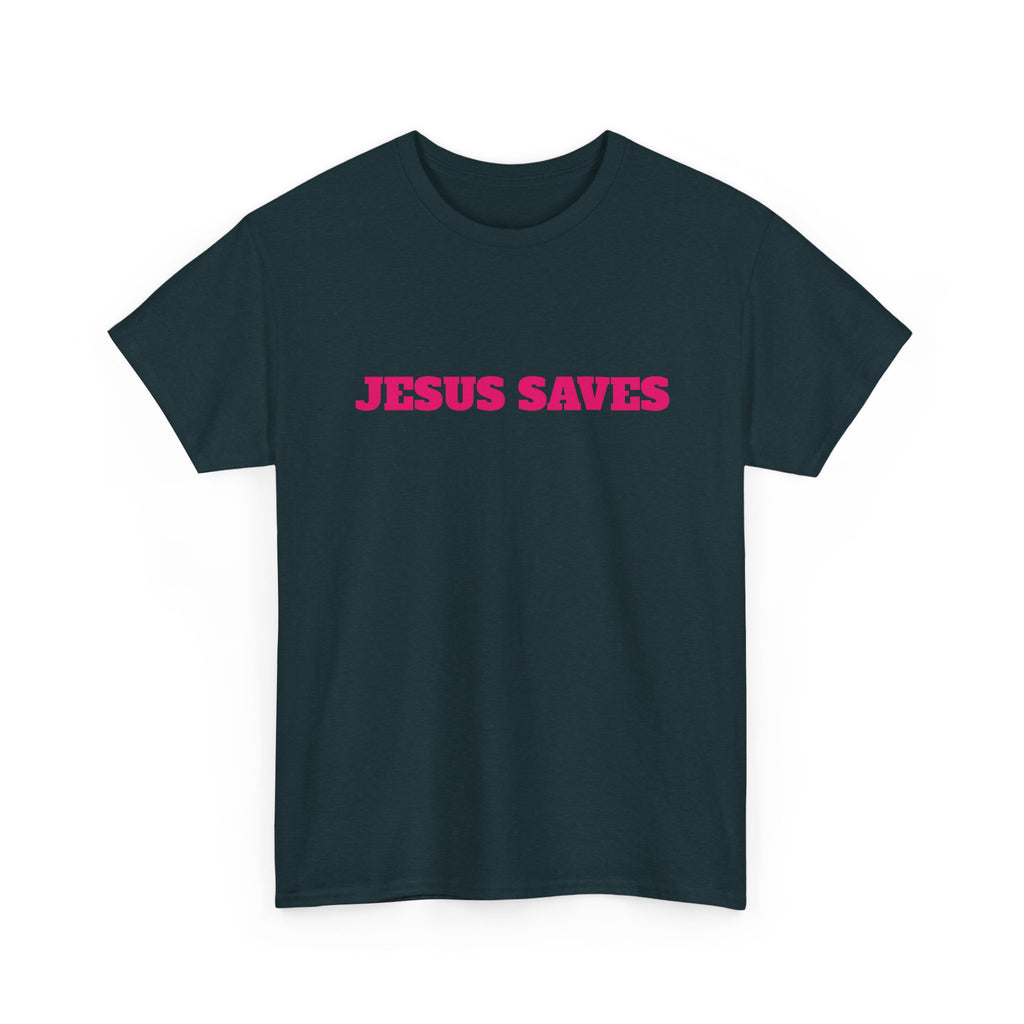 Jesus Saves T‑Shirt Pink 'Good News' Faith Tee (Back Scripture)