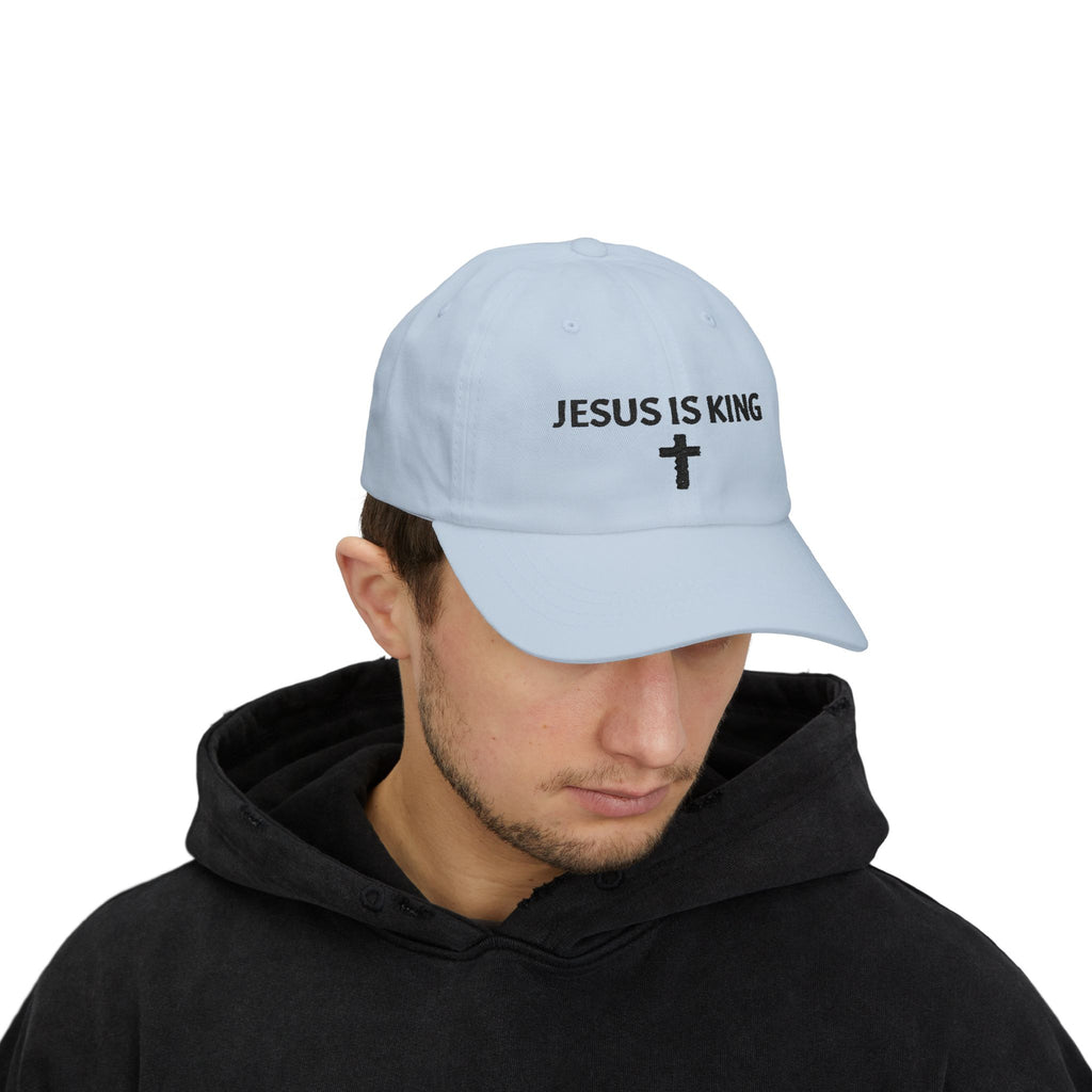 Jesus Is King Dad Cap — Embroidered Christian Baseball Hat with Cross