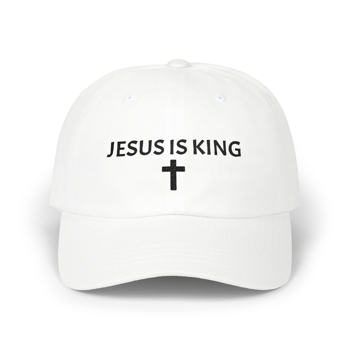 Jesus Is King Dad Cap — Embroidered Christian Baseball Hat with Cross