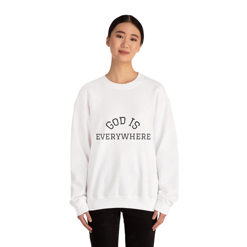 Christian Crewneck Sweatshirt — "God Is Everywhere" with Back Cross Design