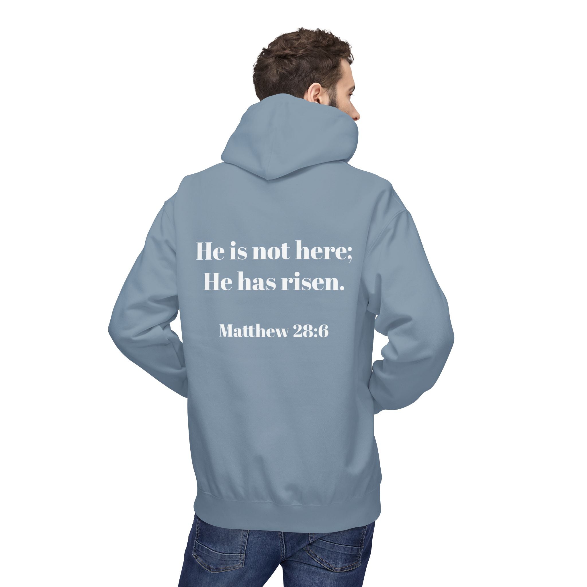 He Has Risen Hoodie  Christian Easter Scripture Pullover (Matthew 28:6)