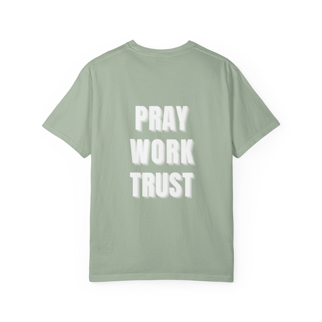 Pray Work Trust Tee Garment-Dyed Brown Inspirational T-Shirt