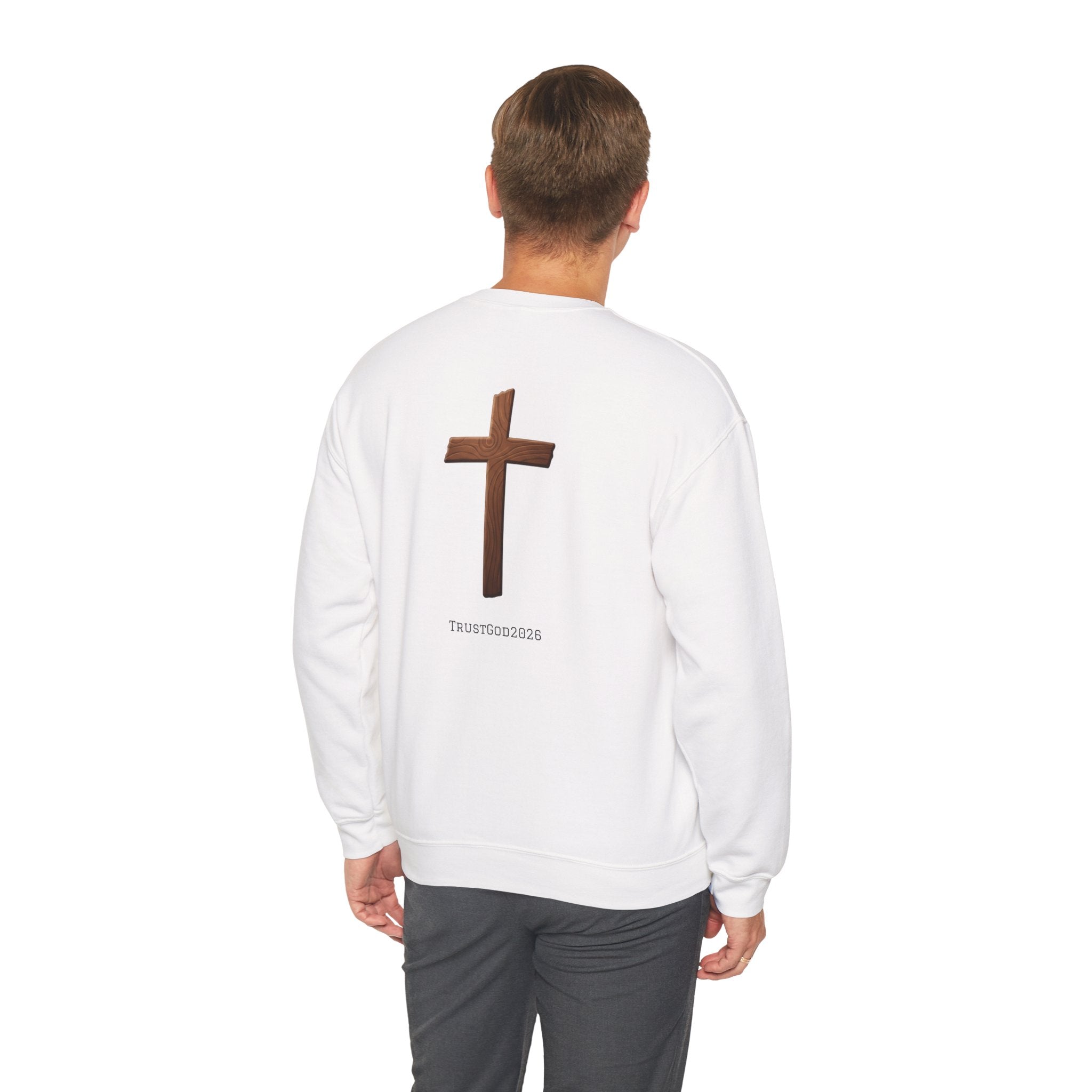 Christian Crewneck Sweatshirt — "God Is Everywhere" with Back Cross Design
