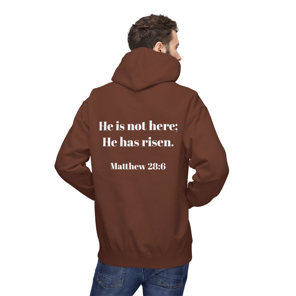 He Has Risen Hoodie  Christian Easter Scripture Pullover (Matthew 28:6)