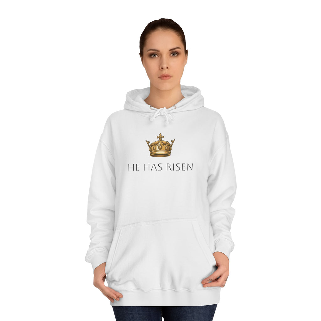College Hoodie — Gold Crown Graphic with Romans 6:9 Faith Quote
