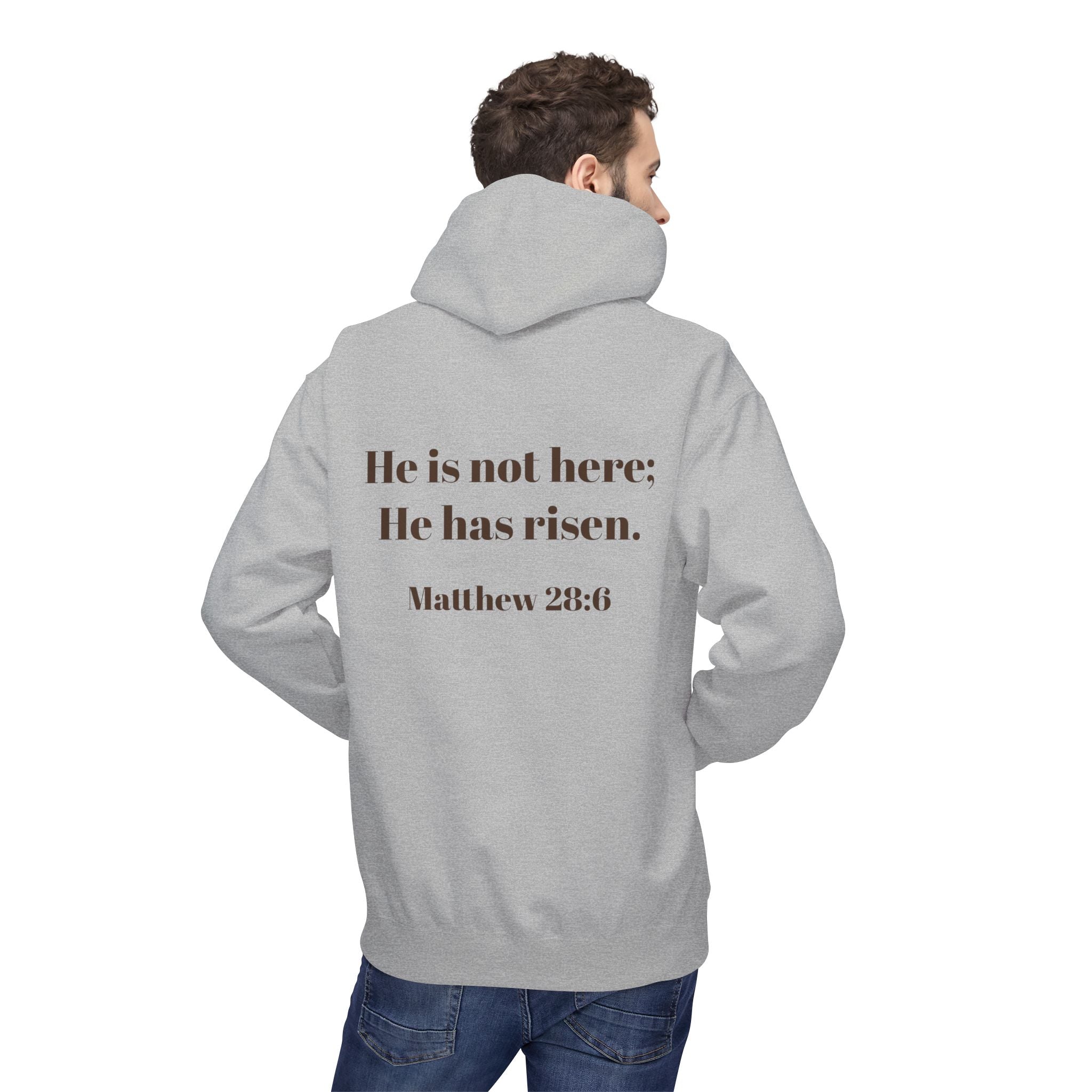 He Has Risen Hoodie  Christian Easter Scripture Pullover (Matthew 28:6)